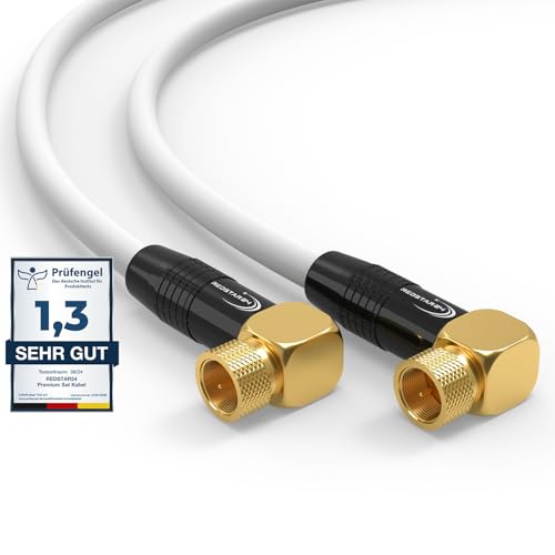 SAT Kabel 20m Satellitenkabel SAT TV Antennenkabel Digital Koaxialkabel Coaxial Internet 2x F-Stecker 90° Grad Gewinkelt Winkelstecker Router Modem Anschlusskabel HD 4K UHD DVB-S DVB-S2 Weiß, von RedStar24