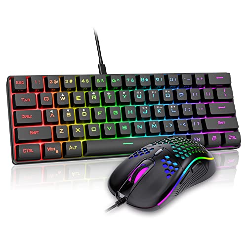 RedThunder 60% Gaming Tastatur und Maus Set, QWERTZ DE-Layout, Ultra-compacte RGB-Beleuchtung , Optische Ergonomische mit 6 Tasten und 7200 DPI für PC, MAC, PS5, Xbox Gamer von RedThunder