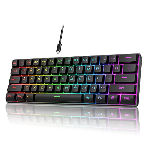 RedThunder 60% kabelgebundene Gaming-Tastatur, RGB-Hintergrundbeleuchtung, ultrakompakte Mini-Tastatur, leise, ergonomische, wasserfeste, mechanische Tastatur für PC, MAC, PS4, Xbox One Gamer von RedThunder