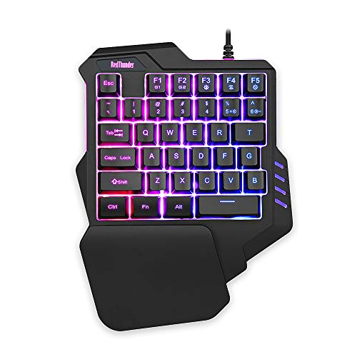 RedThunder Einhand-Gaming-Tastatur mit RGB-Hintergrundbeleuchtung und 35 Tasten Tragbare Mini Ergonomischer Gamecontroller für PC PS4 Xbox Gamer von RedThunder