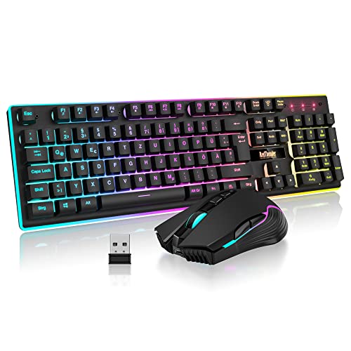 RedThunder K10 Wireless Gaming Keyboard and Mouse Set, QWERTZ DE Layout, 3000 mA Battery Capacity and 3200 DPI for Gamers (Black) von RedThunder