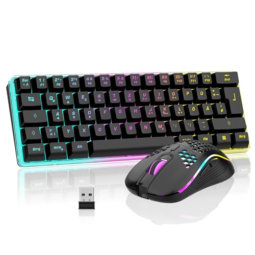 RedThunder K62 60% Kabelloses Gaming Tastatur und Maus Set, QWERTZ DE Layout, Wiederaufladbare Kompakte -, Ultraleichte mit Wabenkonstruktion für PC MAC PS5 Xbox Gamer von RedThunder