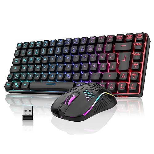 RedThunder K84 Kabelloses Gaming Tastatur und Maus Set, QWERTZ DE Layout, Wiederaufladbare Kompakte, Ultraleichte - mit Wabenkonstruktion für PC MAC PS5 Xbox Gamer von RedThunder