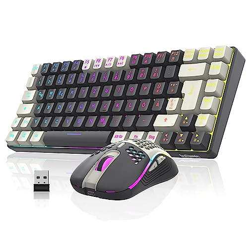 RedThunder K84 Kabelloses Gaming Tastatur und Maus Set, QWERTZ Deutsch, 75% TKL Kompaktes Layout, 2380mA Batteriekapazität mit RGB-Beleuchtung, 3200 DPI Honeycomb Mouse für PS5 PC Mac Gamer von RedThunder