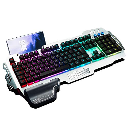 RedThunder K900 Semi-Mechanical Gaming Keyboard, FR Layout, RGB Backlight, Phone Holder, Hand Rest, 25 Anti-Ghosting Keys, Metal Cover … von RedThunder