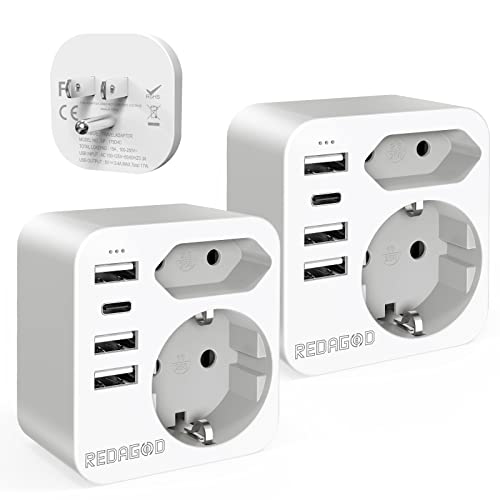 Redagod Reiseadapter US Adapter Stecker mit 3 USB 1 Typ C,2 Fach 2PACK von Redagod