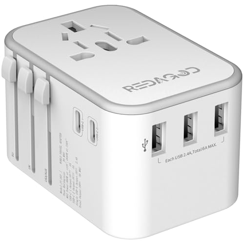 Redagod Reiseadapter Weltweit 224+ Ländern, Internationaler Steckdosenadapter mit 3 USB, 2 USB C und 1 AC Steckdose 30W Universal Reisestecker für Deutschland USA UK Japen Thailand Italien Australien Redagod Reiseadapter Weltweit 224+ Ländern, Internationaler Steckdosenadapter mit 3 USB, 2 USB C und 1 AC Steckdose 30W Universal Reisestecker für Deutschland USA UK Japen Thailand Italien Australien von Redagod