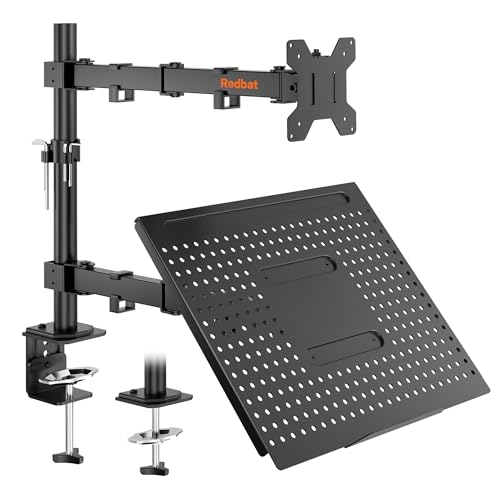 Redbat Monitorarm mit Laptopfach, Dual Screens, Voll einstellbar für 13 bis 32 Zoll LCD LED Bildschirm bis 8kg & Notebook bis 16 Zoll, Neigen, Schwenken & Drehen, 2 Befestigungsmöglichkeiten Redbat Monitorarm mit Laptopfach, Dual Screens, Voll einstellbar für 13 bis 32 Zoll LCD LED Bildschirm bis 8kg & Notebook bis 16 Zoll, Neigen, Schwenken & Drehen, 2 Befestigungsmöglichkeiten von Redbat