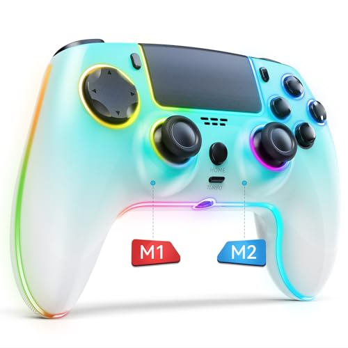 Reddening Wireless Controller für PS4, LED Star Controller kompatibel mit PS4/Slim/Pro/PC/IOS/Android/Switch, 9 Farben RGB Licht, Programmabele/Turbo/Wakeup/Motion Sensor-Blue von Reddening