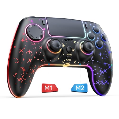 Reddening Wireless Controller für PS4, LED Star Controller kompatibel mit PS4/Slim/Pro/PC/IOS/Android/Switch, 9 Farben RGB Licht, Programmabele/Turbo/Wakeup/Motion Sensor von Reddening