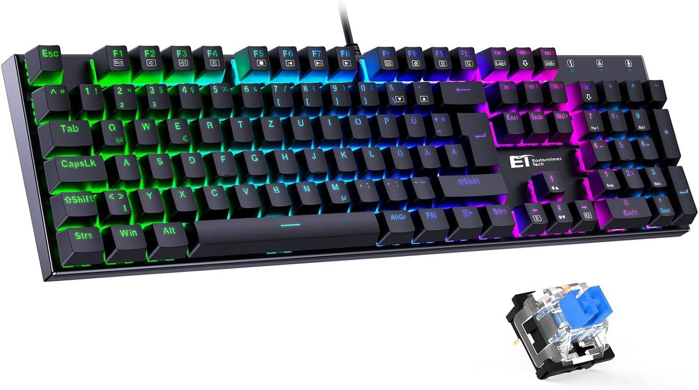 Redragon ET Mechanical Mechanische Gaming-Tastatur mit RGB Beleuchtung Tastatur (QWERTZ Layout, 105 Tasten, Programmierbar, Kabelgebunden, RGB Beleuchtung) von Redragon