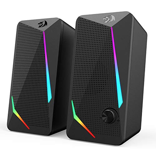 Redragon GS510 Waltz RGB Desktop-Lautsprecher, 2.0-Kanal-PC-Stereo mit LED-Hintergrundbeleuchtung, verbessertem Bass und leicht zugänglicher Lautstärkeregelung, mit USB und 3,5-mm-Kabel von Redragon