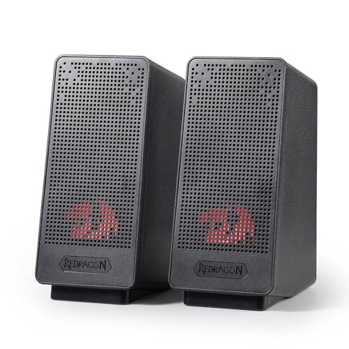 Redragon GS513 PC-Gaming-Lautsprecher, 2.0-Kanal-Desktop-Computer-Soundbar-Bass und dezente rote Hintergrundbeleuchtung, Stromversorgung über USB mit 3,5-mm-Kabel von Redragon