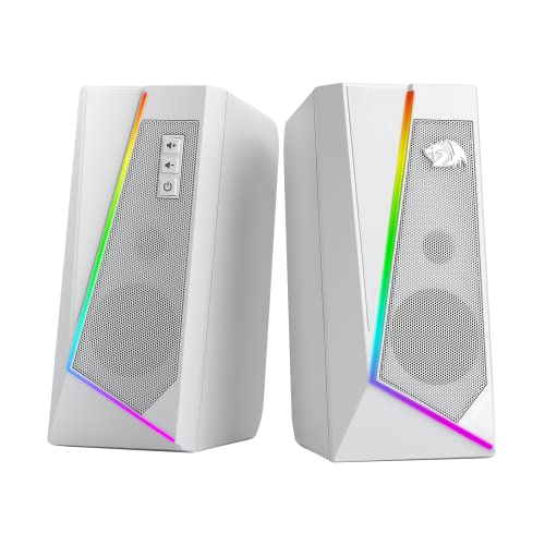 Redragon GS520 RGB-Desktop-Lautsprecher, 2.0-Kanal-PC-Stereo-mit 6bunten LED-Modi,verbessertem Klang,leicht zugänglicher Lautstärkeregelung, mit USB-Anschluss,3,5-mm-Kabel,weiß,Weiss/opulenter Garten von Redragon
