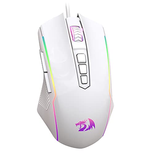 Redragon Gaming Maus, Gaming Mouse mit RGB und Einstellbar 8000 DPI, Maus mit 9 programmierbare Tasten und Feuertaste, RGB Gaming Maus mit ergonomisches Design für MMO/FPS/PC/Windows/Mac, Weiß von Redragon