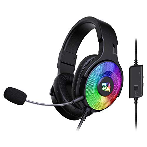 Redragon H350 RGB kabelgebundenes Gaming-Kopfhörer, dynamische RGB-Hintergrundbeleuchtung - Stereo-Surround-Sound - 50-mm-Treiber - abnehmbares Mikrofon, Over-Ear-Kopfhörer (Schwarz) von Redragon