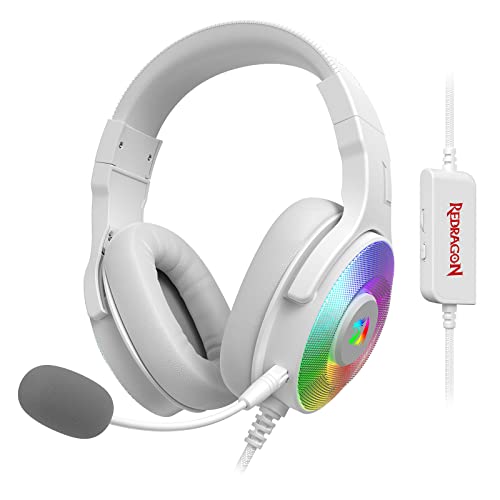 Redragon H350 RGB kabelgebundenes Gaming-Kopfhörer, dynamische RGB-Hintergrundbeleuchtung - Stereo-Surround-Sound - 50-mm-Treiber - abnehmbares Mikrofon, Over-Ear-Kopfhörer (Weiß) von Redragon