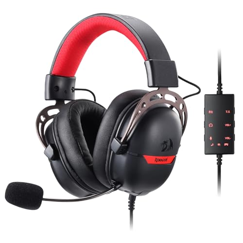 Redragon H376 Aurora Kabelgebundenes Gaming-Headset, virtueller 7.1-Surround-Sound, 40-mm-Treiber, Inline-Steuerung mit EQ-Modus, Over-Ear-Kopfhörer, funktioniert für PC/PS5/XBOX/NS, Schwarz von Redragon