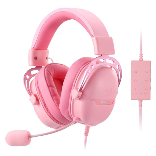 Redragon H376 Aurora Wired Gaming Headset, Virtueller 7.1 Surround Sound, 40mm Treiber, in-line Steuerung mit EQ Modus, Over-Ear Kopfhörer für PC/PS5/XBOX/NS, Rosa Redragon H376 Aurora Wired Gaming Headset, Virtueller 7.1 Surround Sound, 40mm Treiber, in-line Steuerung mit EQ Modus, Over-Ear Kopfhörer für PC/PS5/XBOX/NS, Rosa von Redragon