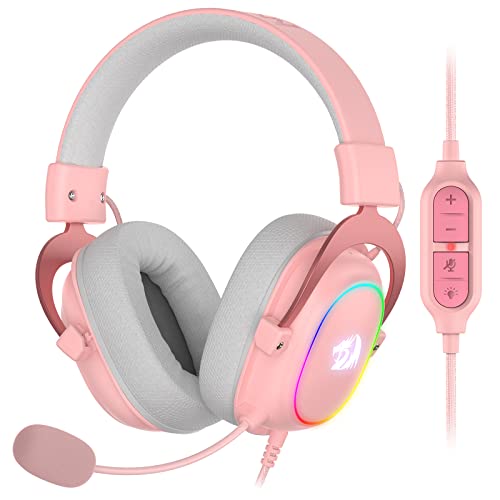 Redragon H510 Zeus Gaming-Headset mit Kabel - 7.1 Surround-Sound - Bezug aus atmungsaktivem Stoff - 53MM-Treiber - Abnehmbares Mikrofon - Immersionskopfhörer für PC/PS4/Xbox One/NS (Rosa-RGB) von Redragon