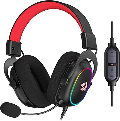 Redragon H510 Zeus Gaming-Headset mit Kabel - 7.1 Surround-Sound - Bezug aus atmungsaktivem Stoff - 53MM-Treiber - Abnehmbares Mikrofon - Immersionskopfhörer für PC/PS4/Xbox One/NS (Schwarz-RGB) von Redragon
