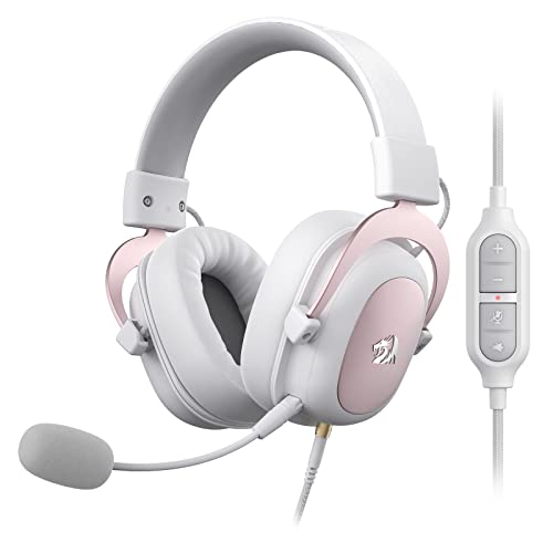 Redragon H510 Zeus Gaming-Headset mit Kabel - 7.1 Surround-Sound - Bezug aus atmungsaktivem Stoff - 53MM-Treiber - Abnehmbares Mikrofon - Immersionskopfhörer für PC/PS4/Xbox One/NS - Rosa & Weiß von Redragon