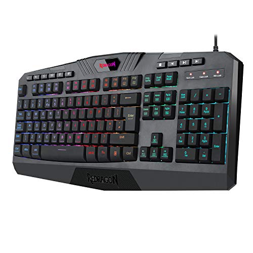 Redragon K503 Gaming Keyboard, RGB LED Backlit Wired, Multimedia Keys, Silent Membrane Keyboard with Wrist Rest for Windows PC Games (UK QWERTY) von Redragon