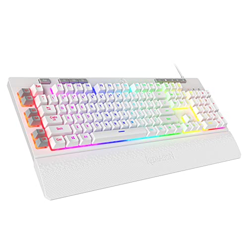 Redragon K512 Shiva US-Layout weiße Membran-Gaming-Tastatur, RGB-Beleuchtung, Programmierbare G-Tasten, Multi-Media Bedienelemente, Integrierte Handballenauflage, QWERTY-Layout von Redragon