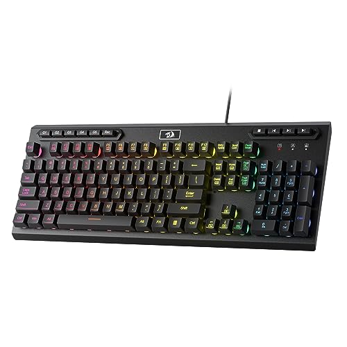 Redragon K513 RGB-Membran-Gaming-Tastatur, lineare mechanische Standardtastatur mit 104 Tasten und 5 zusätzlichen On-Board-Makrotasten, dedizierte Mediensteuerung, Aluminiumgehäuse von Redragon