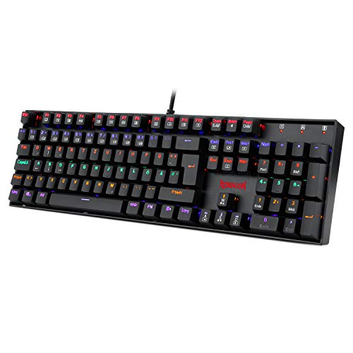 Redragon K551 Mechanische Gaming Tastatur Keyboard mit Staubgeschützten Rote Schalter 104 Tasten für PC Gaming DE QWERTZ (Rainbow LED Beleuchtet) von Redragon