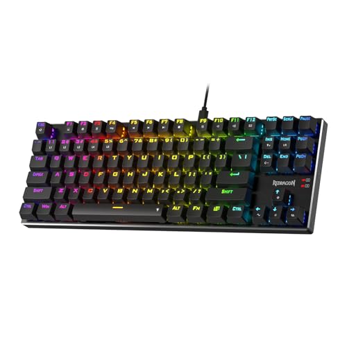 Redragon K556 TKL RGB verkabelte mechanische Gaming-Tastatur, 80% 87-Tasten-Hot-Swap Tastatur mit Aluminiumbasis, verbessertem Sockel und geräuschabsorbierenden Schaumstoffen, linearer roter Schalter von Redragon