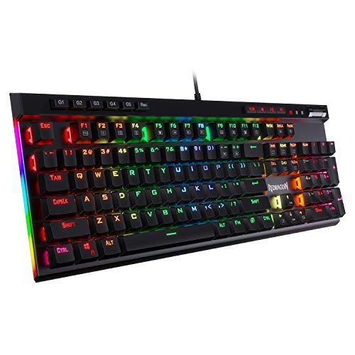 Redragon K580 VATA RGB LED Blaue Schalter Mechanische Gaming Tastatur, US Layout mit Hintergrundbeleuchtung 104 Tasten Anti-Ghosting mit Makrotasten und Dedizierten Mediensteuerelementen von Redragon