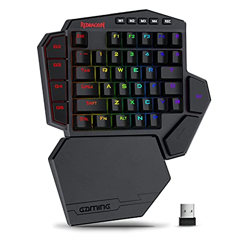 Redragon K585 PRO kabellose einhändige mechanische Tastatur, 42 Tasten, 3-Modus RGB 40% Gaming-Tastatur mit 7 integrierten Makrotasten, abnehmbare Handgelenkstütze, langlebiger Akku (Blauer Schalter) von Redragon