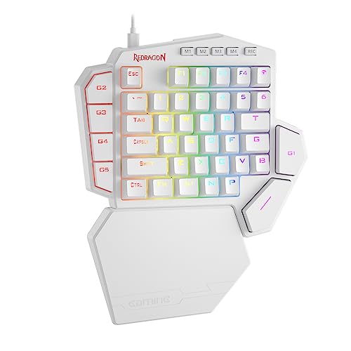 Redragon K585 DITI Einhändige mechanische RGB-Gaming-Tastatur, Typ-C-Profi-Gaming-Tastatur mit 7 integrierten Makrotasten, abnehmbare Handballenauflage, 42 Tasten (weiß, brauner Schalter) von Redragon