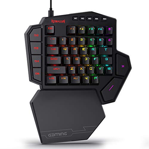 Redragon K585 DITI Einhand RGB Mechanische Gaming-Tastatur, Blaue Schalter, Typ-C Professionelle Gaming-Tastatur mit 7 Integrierten Makrotasten, Abnehmbare Handgelenkstütze, 42 Tasten von Redragon