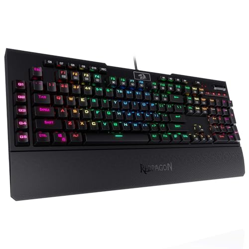 Redragon K586 RGB Mechanische Gaming-Tastatur, 10 spezielle Makro-Tasten, praktische Mediensteuerung und abnehmbare Handballenauflage von Redragon