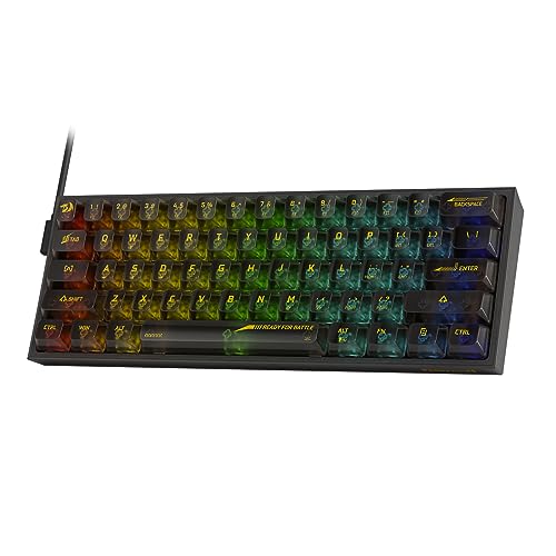 Redragon K617 60% kabelgebundene RGB-Gaming-Tastatur, 61 Tasten, kompakte, vollständig transparente Tastatur, schallabsorbierende Schaumstoffe, durchscheinender benutzerdefinierter Schalter von Redragon