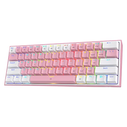 Redragon K617 Fizz 60% Kabelgebundene RGB-Gaming-Tastatur, 61 Tasten Kompakte Mechanische Tastatur mit Rosa und Weißen Tastenkappen, Linearer Roter Schalter, Pro-Software Unterstützt von Redragon