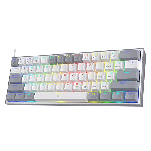 Redragon K617 Fizz 60% Kabelgebundene RGB-Gaming-Tastatur, 61 Tasten Kompakte Mechanische Tastatur mit Weißen und Grauen Tastenkappen, Linearer Roter Schalter, Pro-Software Unterstützt von Redragon