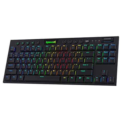 Redragon K621 Horus TKL RGB-Tastatur, 5.0 BT/2.4 Ghz/Kabelgebunden Drei Modi 80% Low Profile Mechanische Gaming Tastatur Bluetooth-Tastatur mit dedizierter Mediensteuerung und linearen roten Schaltern von Redragon