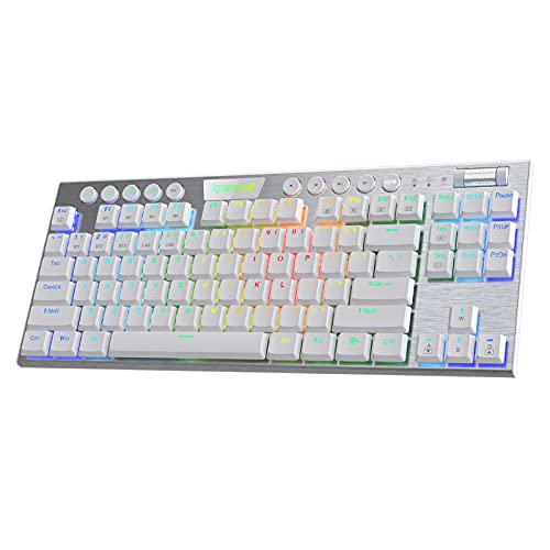 Redragon K621 Horus TKL mechanische RGB-Tastatur, 5.0 BT/2.4 Ghz/Kabelgebunden DREI Modi 80% Ultraflache Flache Profil Bluetooth-Tastatur mit dedizierter Mediensteuerung und braunen Schaltern von Redragon