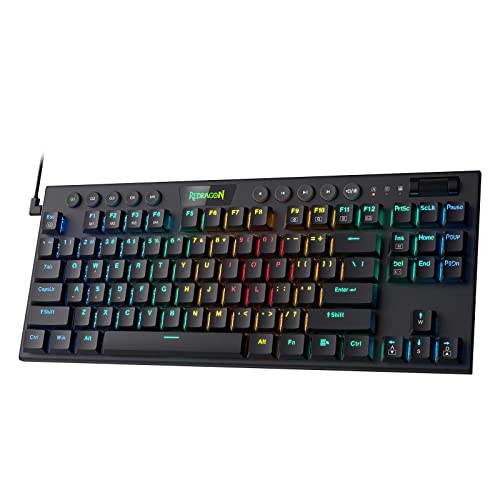 Redragon K622 RGB Mechanische Flachem Profil-Tastatur, Rote Schalter, TKL Tastatur, Kabelgebundene Gaming-Tastatur, Dedizierte Mediensteuerung, Abnehmbarem USB Kabel, für Büro und Gamer von Redragon