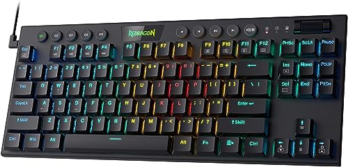 Redragon K622 TKL RGB Mechanische Tastatur, ultradünne kabelgebundene Gaming-Tastatur mit flachen Tastenkappen, dedizierter Mediensteuerung und braunem Schalter, Pro-Software unterstützt von Redragon