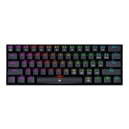 Redragon K630 RGB Dragonborn 60 % mechanische Gaming-Tastatur - Beleuchtung RGB - Kompakt - 61 Tasten - Gamer-Tastatur - Brauner Schalter -, Schwarz - Rgb von Redragon