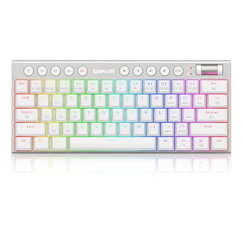 Redragon K632 PRO 60% kabellose mechanische RGB-Tastatur, Bluetooth/2,4 GHz/kabelgebundene, ultradünne Tri-Mode-Gaming-Tastatur mit niedrigem Profil, linearem roten Schalter, Weiß von Redragon
