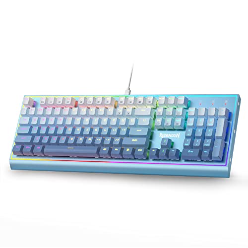 Redragon K654 RGB-Gaming-Tastatur, 104 Tasten Kabelgebundene Mechanische Tastatur mit Gewichtetem Aluminiumrahmen, Aktualisiertem Hot-swap-Schalter Sockel, Roten Switches, Farbverlauf in Blau von Redragon
