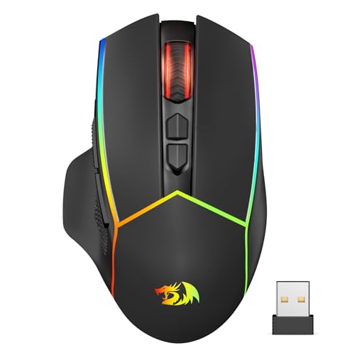 Redragon Kabellose Gaming Mouse, 2.4G/USB-C/Bluetooth Ergonomische Mouse Gaming, 8000 DPI, RGB Back-Light, voll programmierbar, wiederaufladbare Wireless Computer-Mouses für Laptop PC Mac, M814 von Redragon