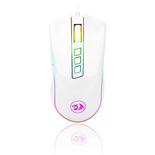 Redragon M711 Cobra Gaming Maus, 10.000 DPI PC Maus mit RGB Beleuchtung / 7 Programmierbaren Tasten/Optischer Sensor Kabelgebunden Computermaus für Pro Gamer (Weiß-M711) von Redragon