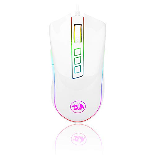 Redragon M711 Cobra Gaming-Maus mit 16,8 Millionen RGB-Farben Hintergrundbeleuchtung, 10.000 DPI einstellbar, komfortabler Griff, 7 programmierbare Tasten, weiß von Redragon