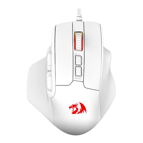 Redragon M806 Bullseye Gaming-Maus, 7 programmierbare Tasten, kabelgebundene RGB-Gamer-Maus mit Griffkonstruktion, Software unterstützt DIY-Tastenkombinationen und Hintergrundbeleuchtung, Weiß von Redragon
